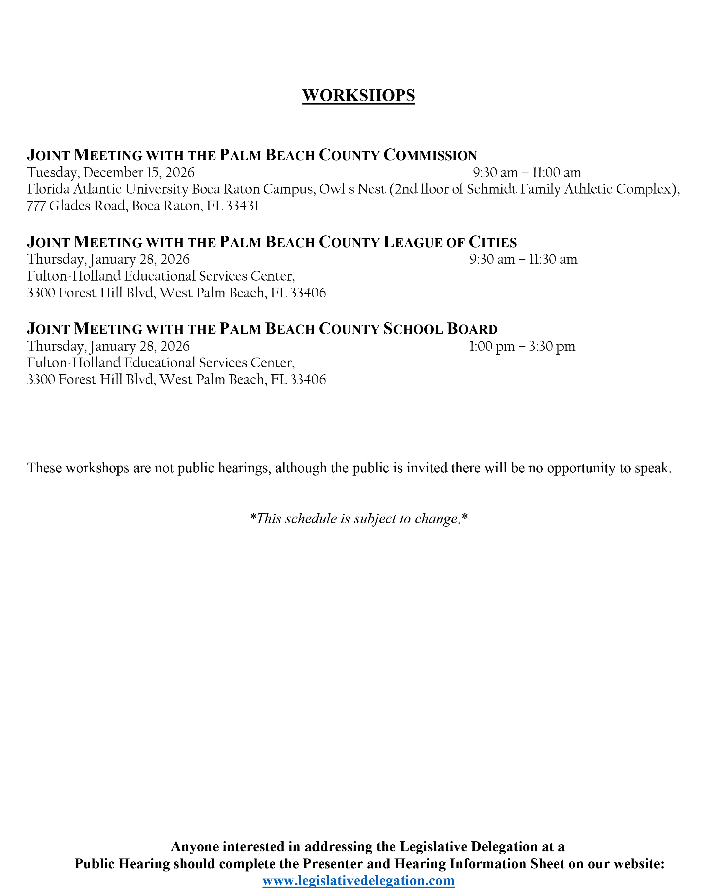 PBC Legislative Delegation Hearing