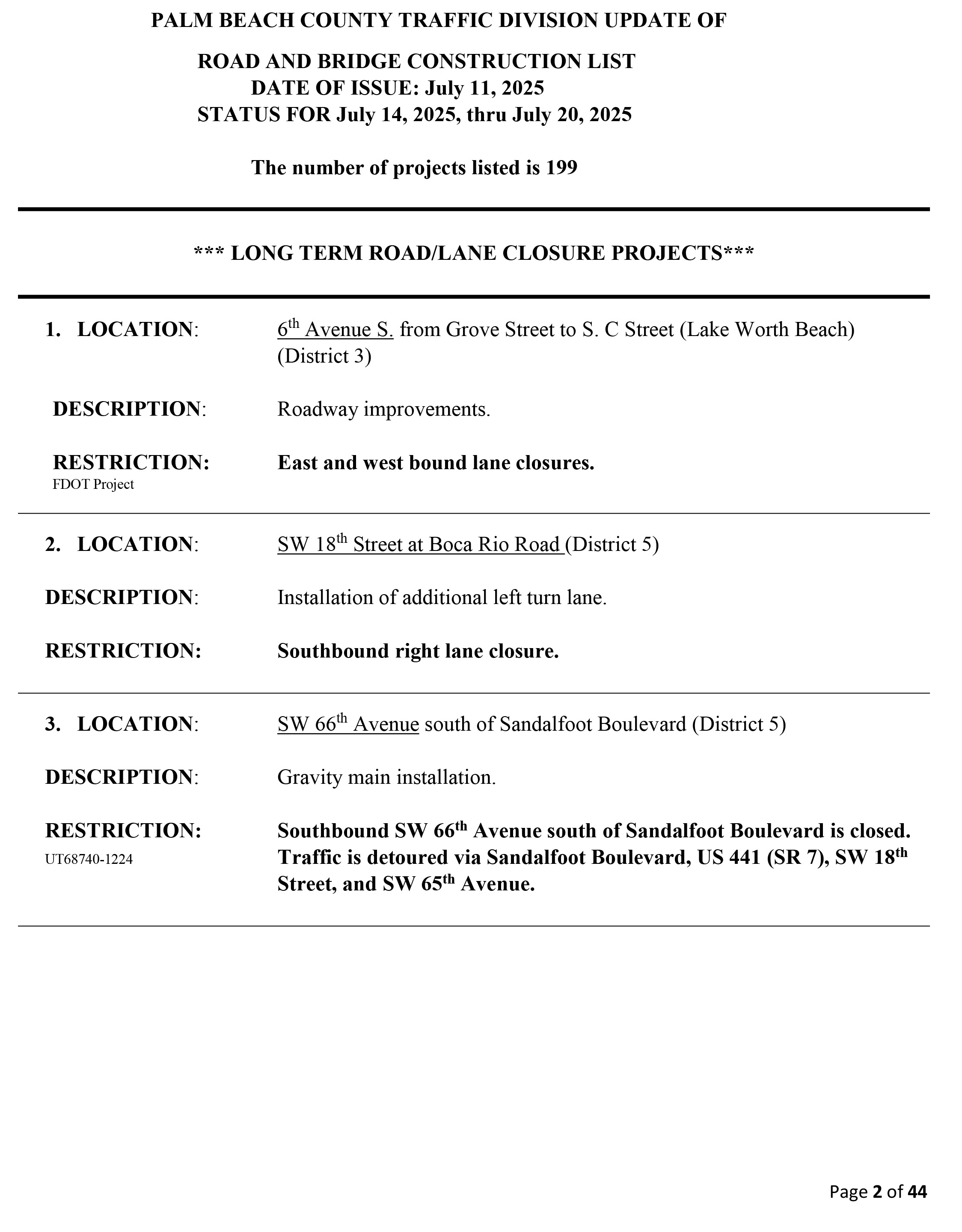 Road and Bridge Construction Report July 14-20