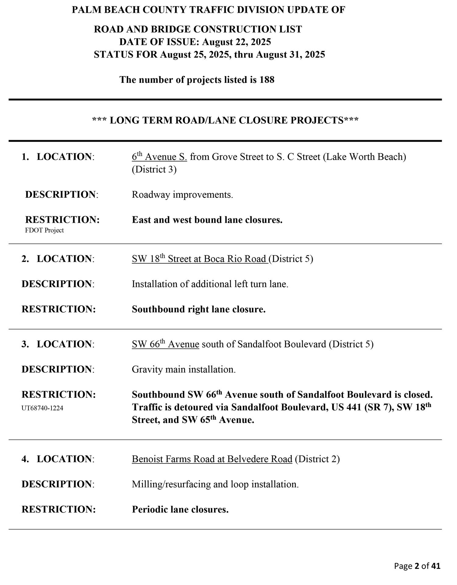 Road and Bridge Construction Report Aug. 25-31