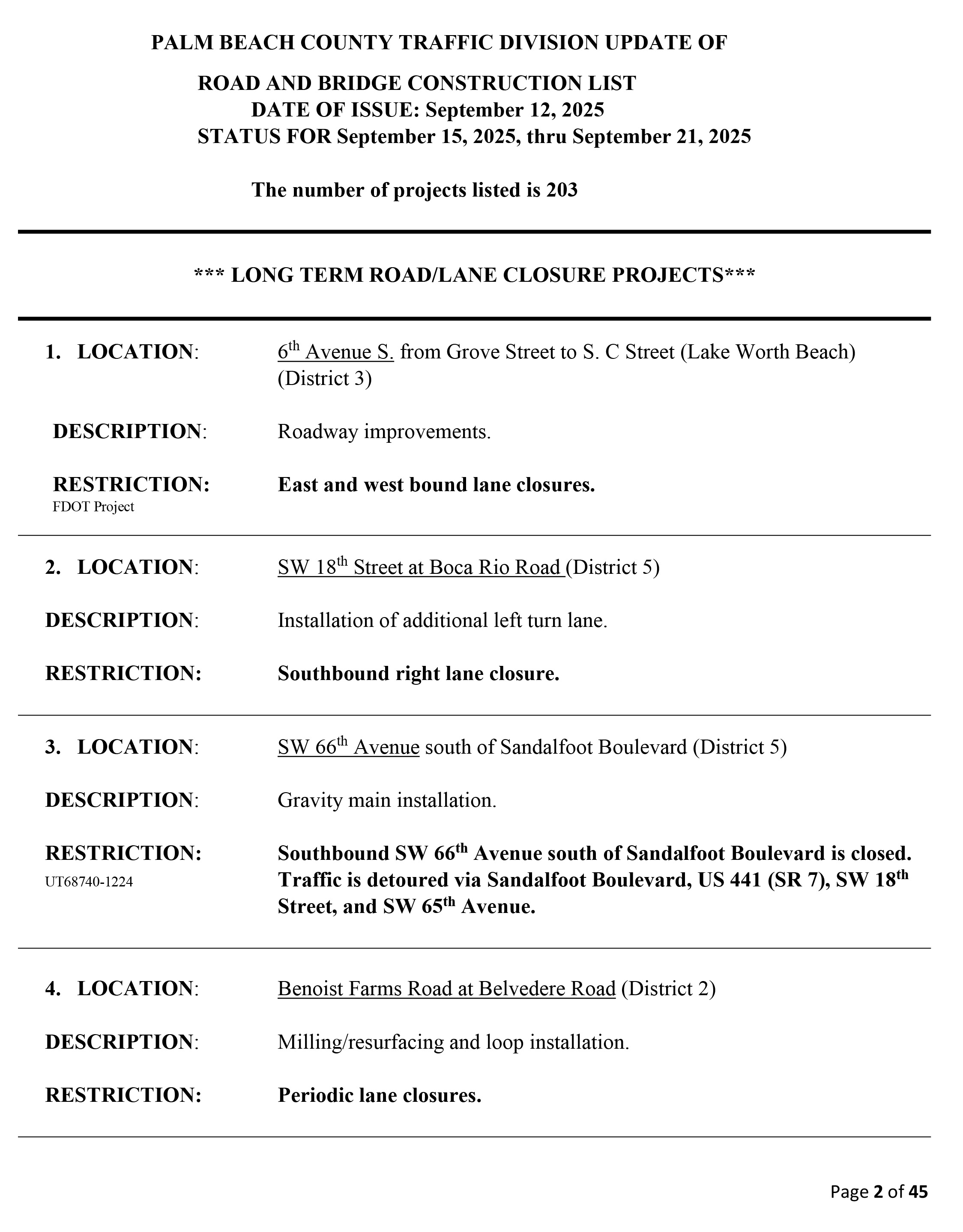 Road and Bridge Construction Report Sep. 15-21