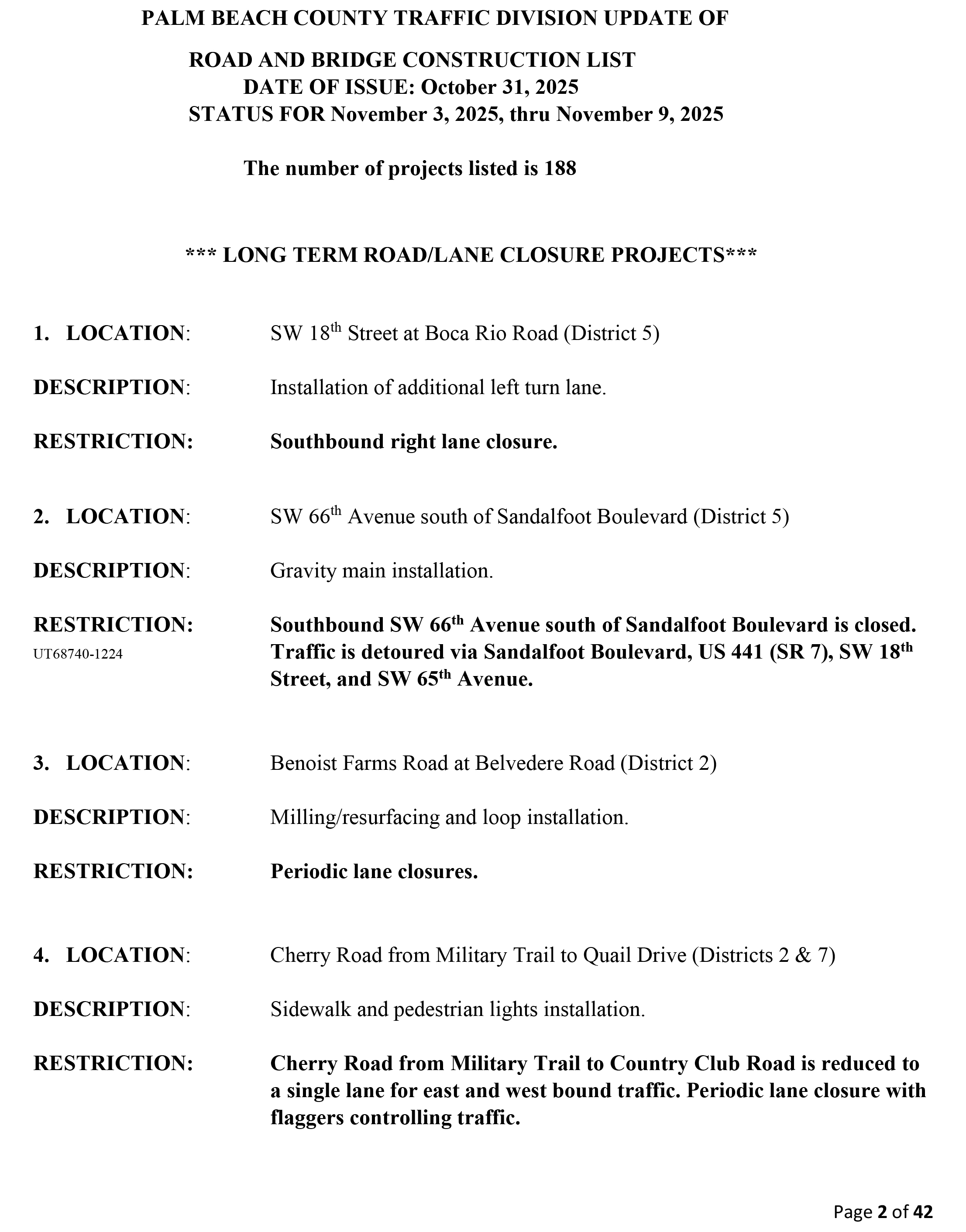 Road and Bridge Construction Report Nov. 3-9