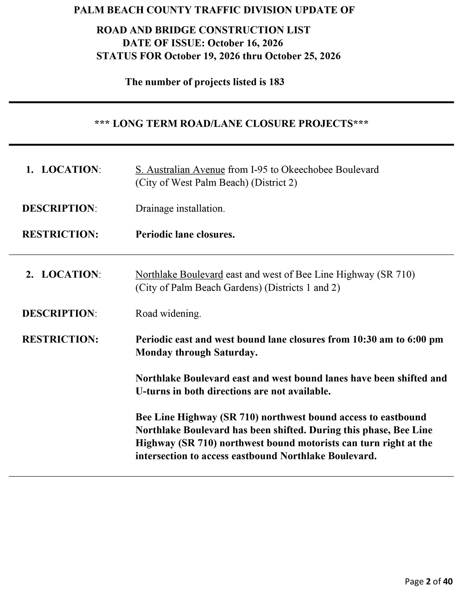 Road and Bridge Construction Report