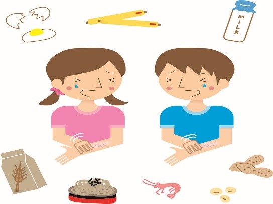 cartoon style image of kids and food