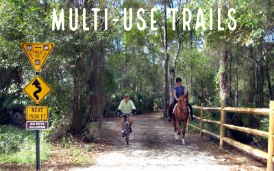 Cyclist and equestrian rider using multiuse trail