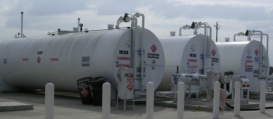 Picture of petroleum storage tanks that are aboveground