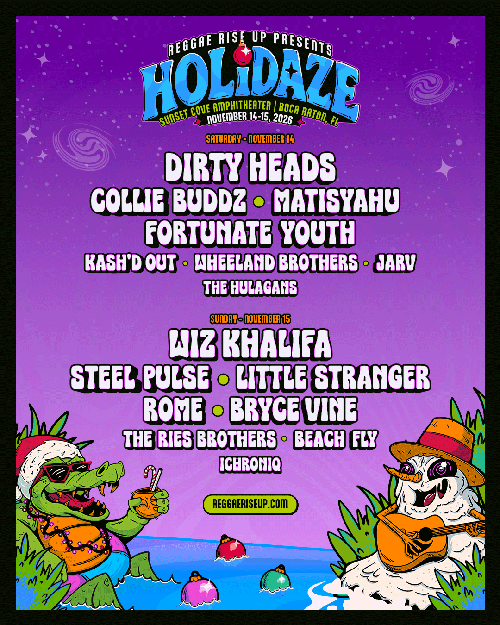 multicolored graphic with text and image promoting holidaze music event
