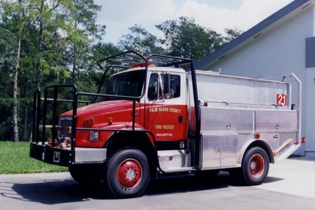Type of Unit:  Brush
Station:  21
Year Built:  2001
Manufacturer:  Ferrara
Chassis:  Freightliner FL-80
Water Capacity:  750 gallons 
Pump Rate:  500 gallons per minute 