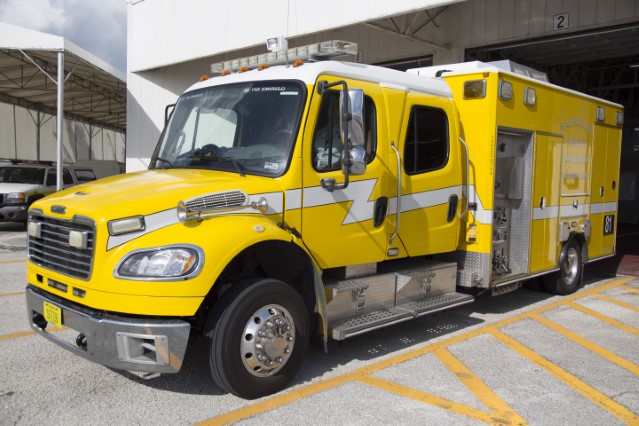 Type of Unit: Rescue Pumper 
Station: 81 
Year Built:  2007 
Manufacturer:  American LaFrance MedicMaster 
Chassis:  Freightliner M2 
Water Capacity:  300 gallons  
Pump Rate:  500 gallons per minute  
Foam Capacity:  15 gallons  