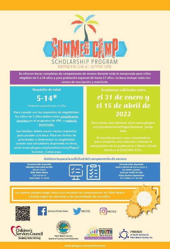 Summer Camp program poster Spanish version