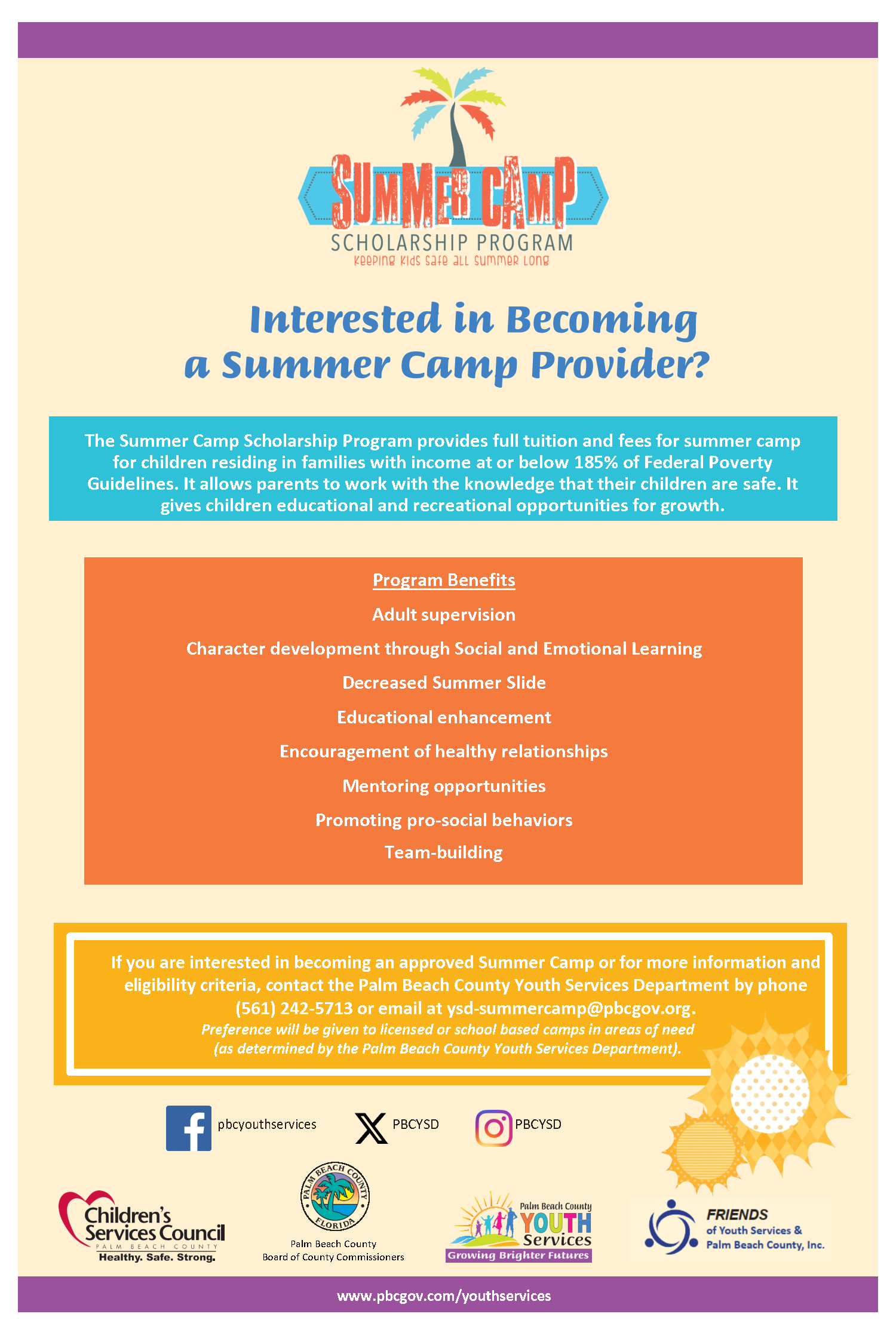Summer Camp Scholarship Program Flyer