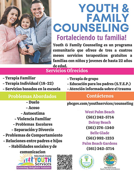 youth and family counseling flyer in spanish, click image for full description